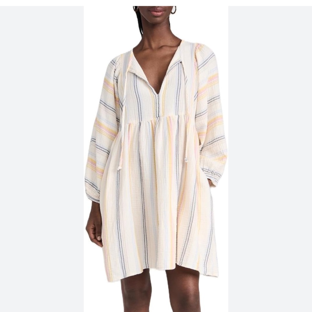 New- Sundry -Bishop Sleeve multicolored stripe cotton gauzy Sundress. XS